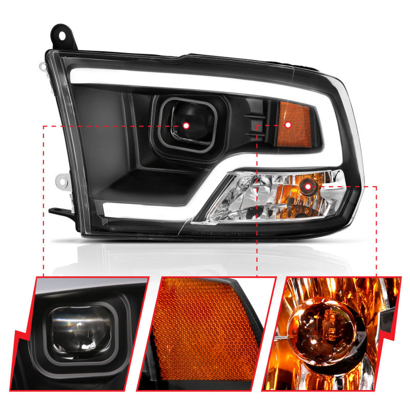 ANZO 111404 09-18 Dodge RAM 1500 Plank Style Projector Headlights Black w/ Halo