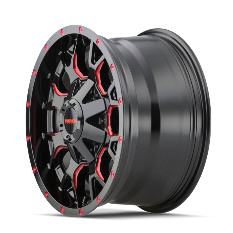 Mayhem 8015-2937BTR 8015 Warrior 20x9 / 6x135 BP / 0mm Offset / 106mm Hub Black w/ Prism Red Wheel