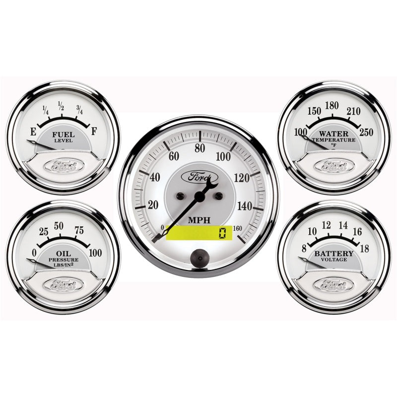 AutoMeter 880087 Autometer Ford Racing Kit Box (5 pc In-Dash Elec Speedo/Oil Pressure/Water Temp/Fuel Level/Volt)