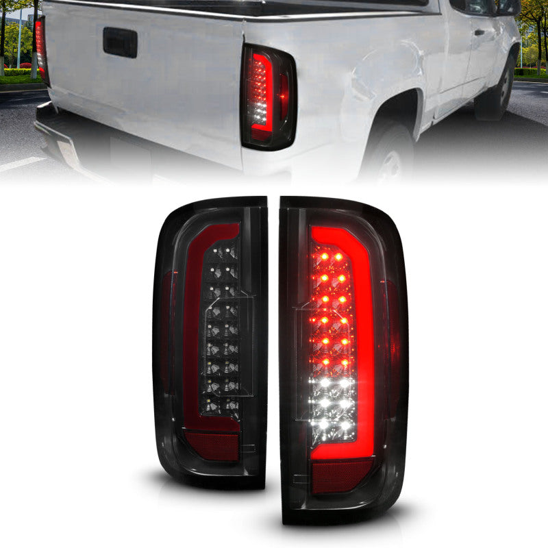 ANZO 311435 15-21 GMC Canyon Full LED Tail Lights w/ Red Lightbar Black Housing Smoke Lens