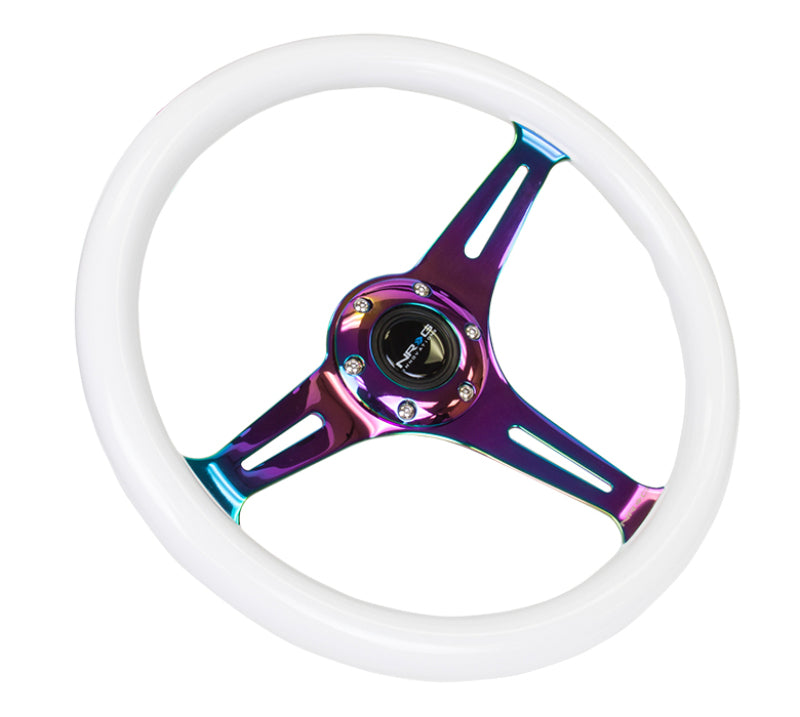 NRG ST-015MC-GL Classic Wood Grain Steering Wheel (350mm) Glow-N-The-Dark Green Grip w/Neochrome 3-Spoke Center