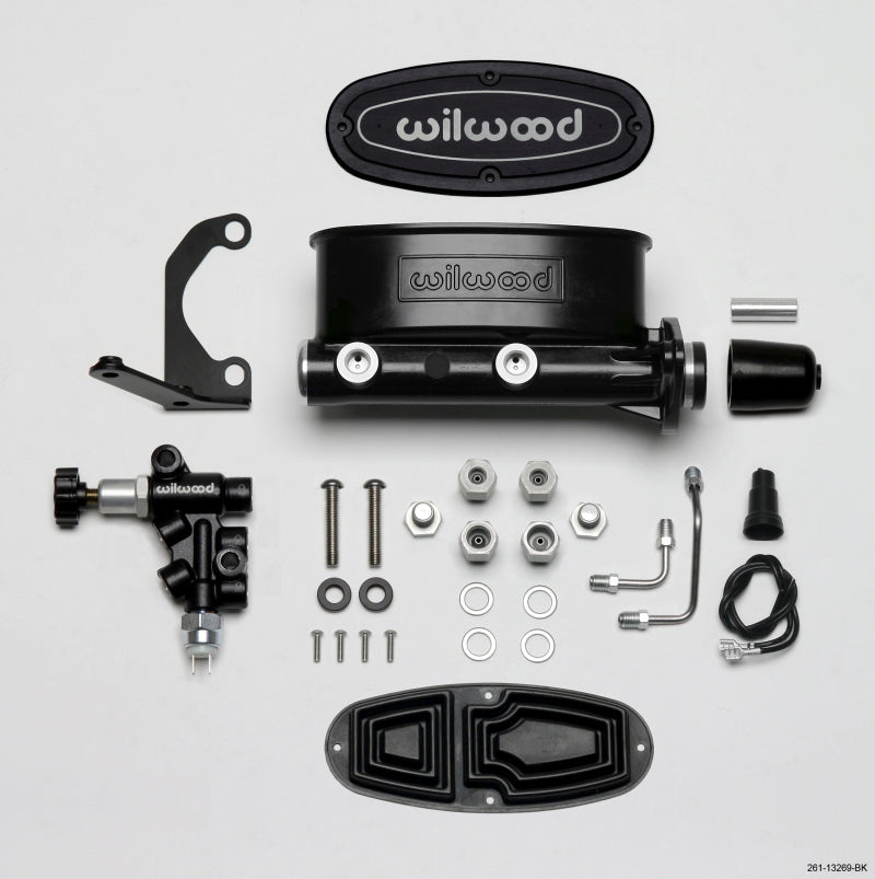 Wilwood 261-13269-BK HV Tandem M/C Kit w L/H Bracket & Prop Valve - 1in Bore Black