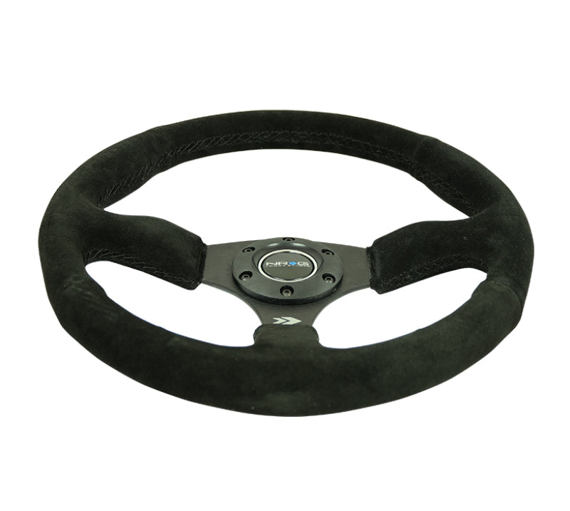 NRG RST-023MB-S Reinforced Steering Wheel (350mm / 2.5in. Deep) Blk Suede Comfort Grip w/5mm Matte Blk Spokes