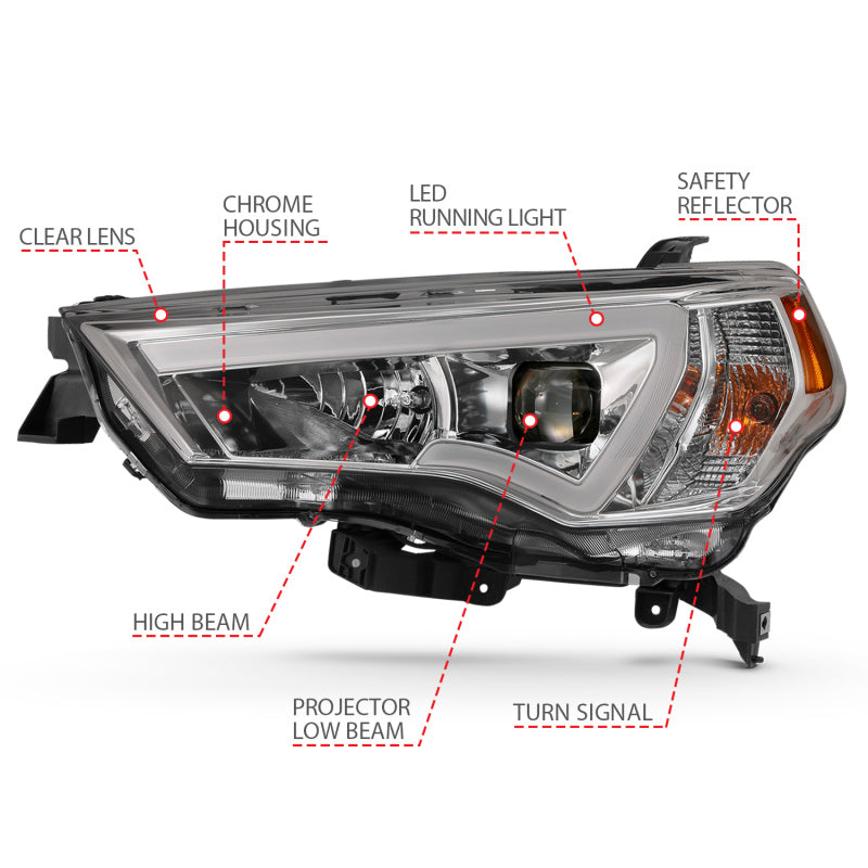 ANZO 111417 14-18 Toyota 4 Runner Plank Style Projector Headlights Chrome w/ Amber