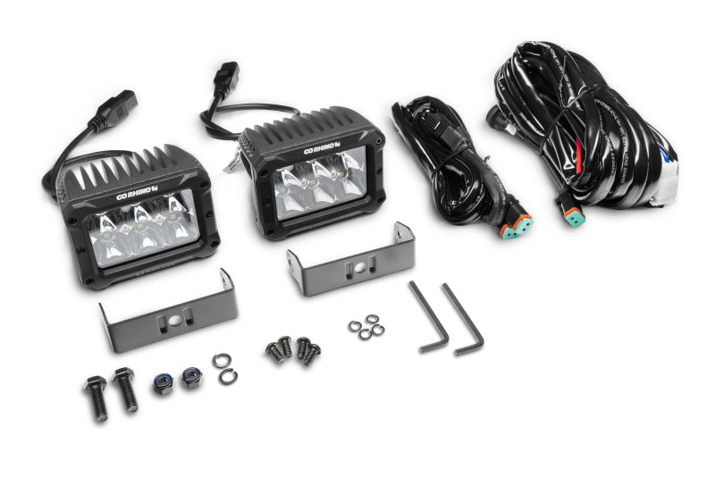 Go Rhino 753003023SBS Xplor Bright Series Rectangle LED Spot Light Kit (Surface/Thread Stud Mnt) 4x3 - Blk (Pair)