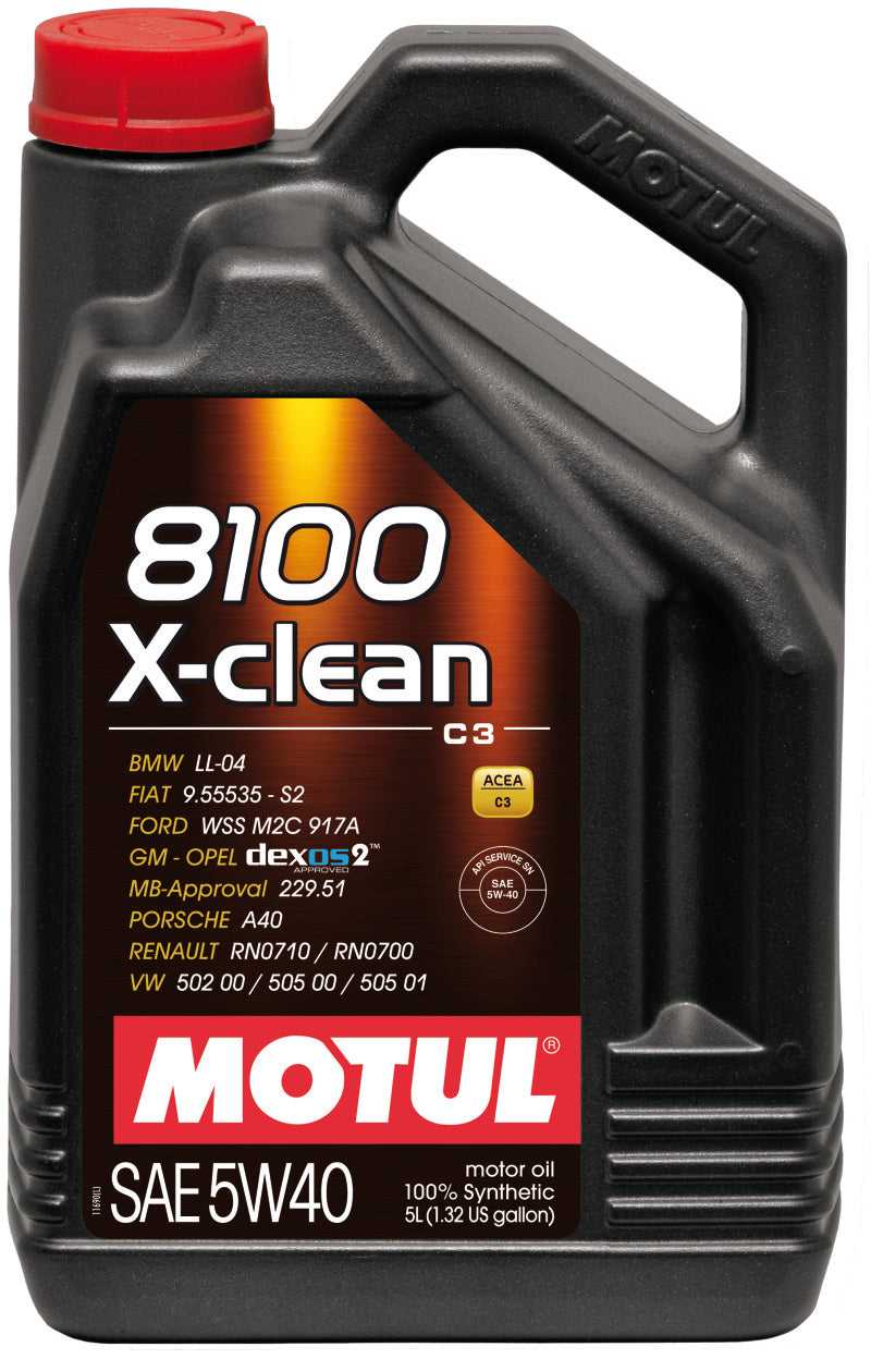 Motul 102051 5L Synthetic Engine Oil 8100 5W40 X-CLEAN C3 -505 01-502 00-505 00-LL04