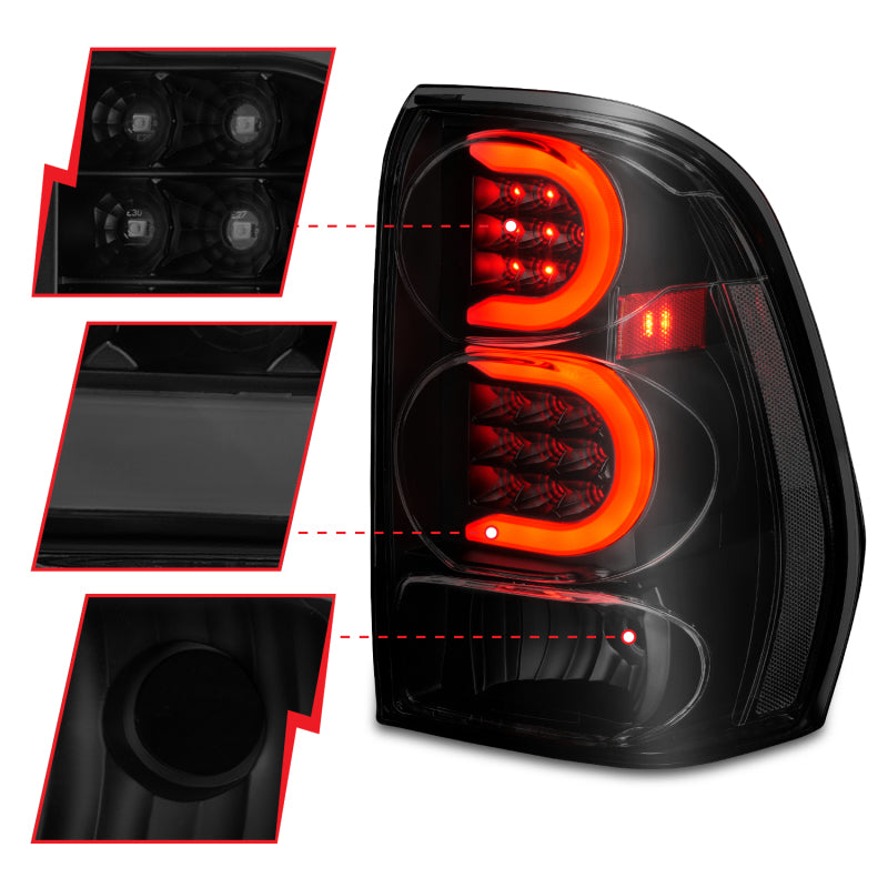 ANZO 311372 2002-2009 Chevrolet Trailblazer LED Tail Lights w/ Light Bar Black Housing Smoke Lens