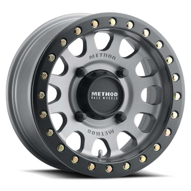 Method Wheels MR40156012851B Method MR401 UTV Beadlock 15x6 / 5+1/49mm Offset / 5x4.5 / 72mm CB Titanium Wheel - Matte Black Ring