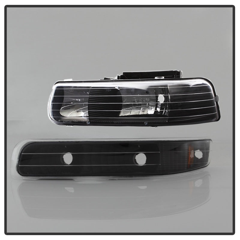 SPYDER 5064219 xTune Chevy Tahoe 00-06 Amber Crystal Headlights w/ Bumper Lights Black HD-JH-CSIL99-SET-AM-BK