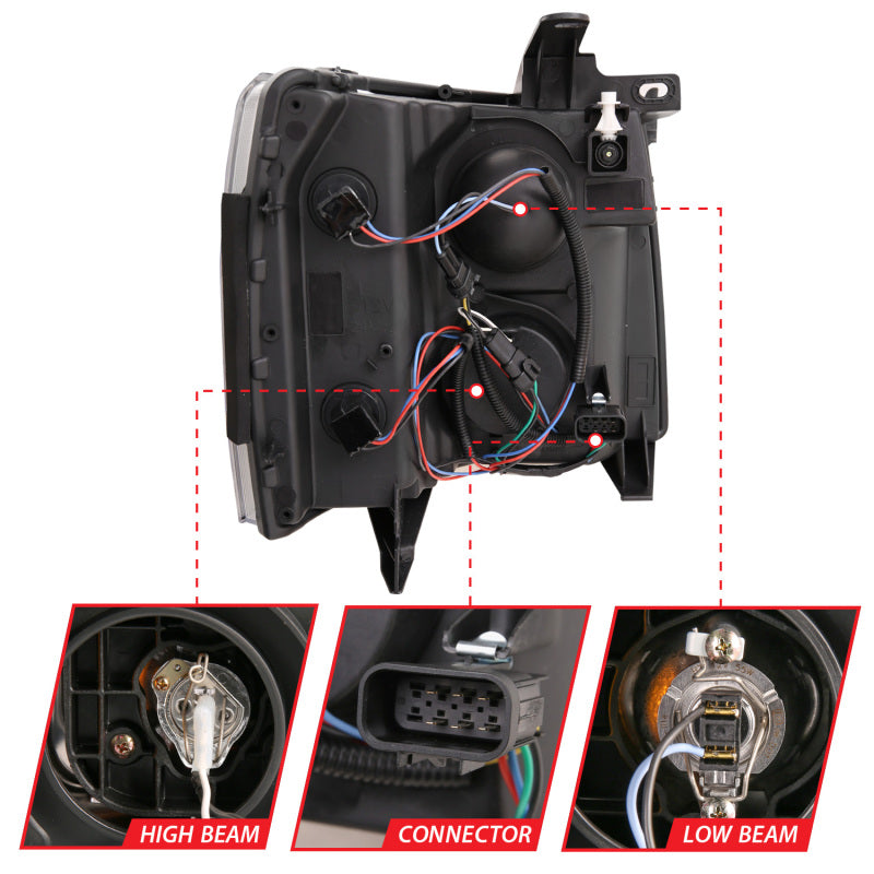 ANZO 111410 07-13 Chevrolet Silverado 1500 Plank Style Projector Headlights Black w/ Amber