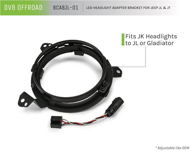 DV8 Offroad BCABJL-01 18+ Jeep JL/Gladiator TJ / 7in Headlights Adapter Kit