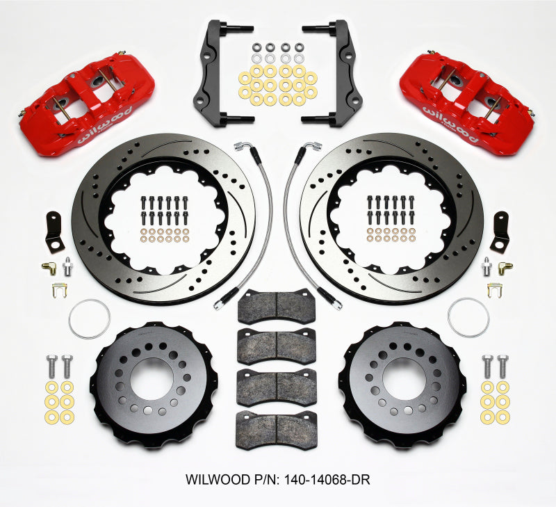 Wilwood 140-14068-DR AERO4 Rear Kit 14.25in Drilled Red 2014-Up Challenger w/Lines