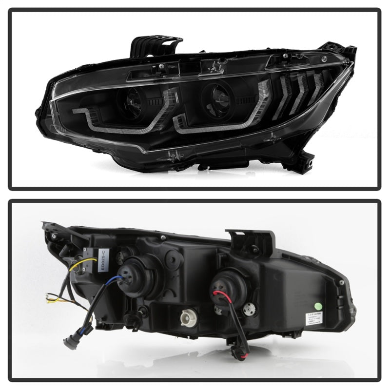 SPYDER 5087867 Spyder Honda Civic 16- 2DR/4DR/Hatchback Projector Headlights - Black PRO-YD-HC16SI-SEQGR-BK