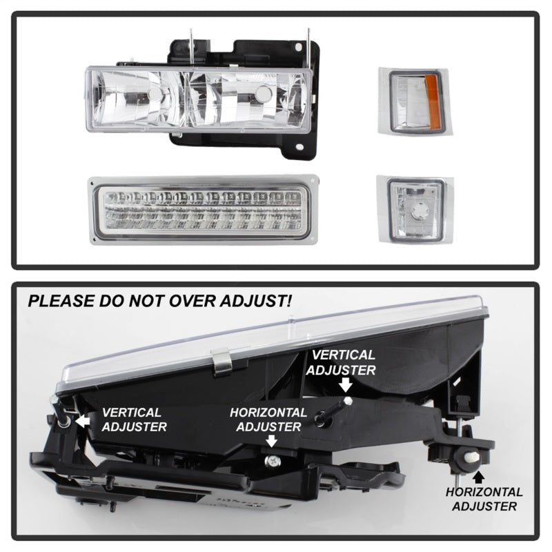 SPYDER 5069559 Xtune 92-94 Blazer Full Size Corner/LED Bumper Headlights Chrome HD-JH-CCK88-LED-AM-C-SET