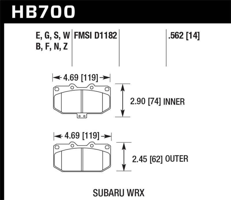 Hawk Performance HB700Z.562 Hawk 06-07 Subaru WRX Performance Ceramic Front Brake Pads