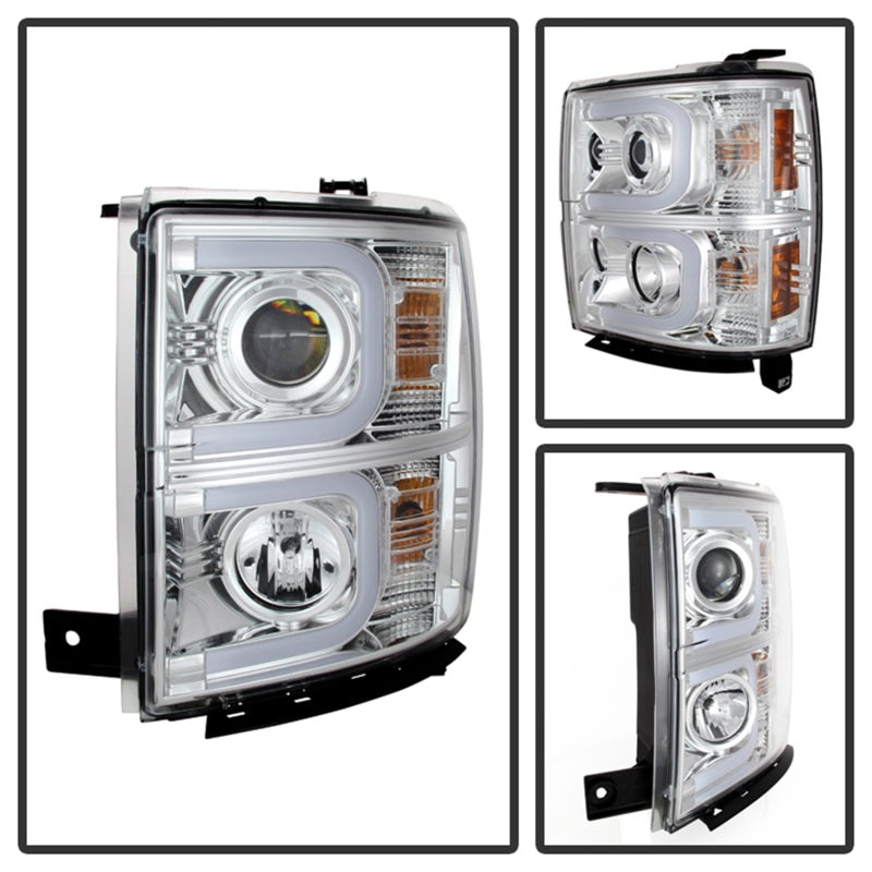 SPYDER 5079480 Spyder Chevy Silverado 1500 14-16 Projector Headlights Light Bar DRL Chrm PRO-YD-CS14-LBDRL-C