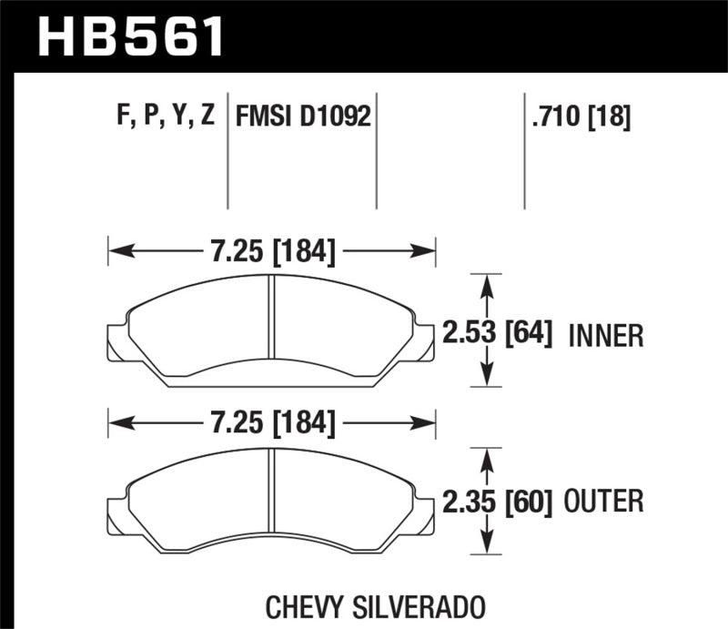 Hawk Performance HB561P.710 Hawk 07-08 Escalade 6.2 / 07-08 Avalanche Super Duty Front Brake Pads