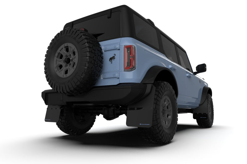 Rally Armor MF85-RB-PL-MBK 21-22 Ford Bronco (Plstc Bmpr + RB - NO Rptr/Sprt) Blk Mud Flap w/Met. Blk Logo