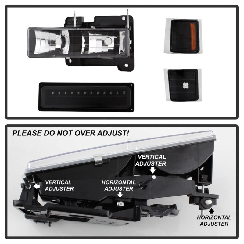 SPYDER 5069542 Xtune 92-94 Blazer Full Size Corner/LED Bumper Headlights Black HD-JH-CCK88-LED-AM-BK-SET