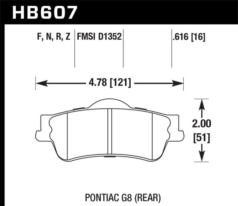 Hawk Performance HB607Z.616 Hawk 08-09 Pontiac G8 3.6 Base/6.0 Performance Ceramic Street Rear Brake Pads