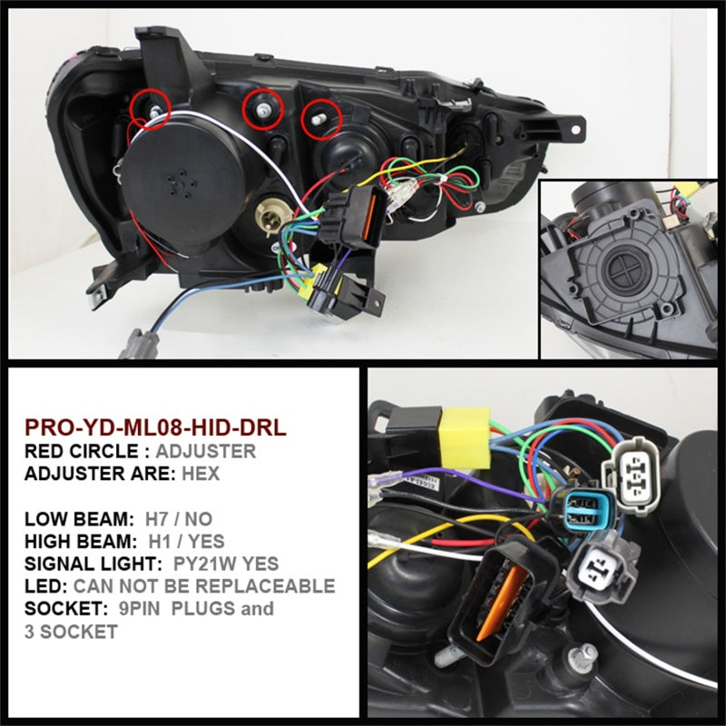SPYDER 5042231 Spyder Mitsubishi Lancer/EVO-10 08-14 Projector Xenon/HID- LED Halo DRL Blk PRO-YD-ML08-HID-DRL-BK