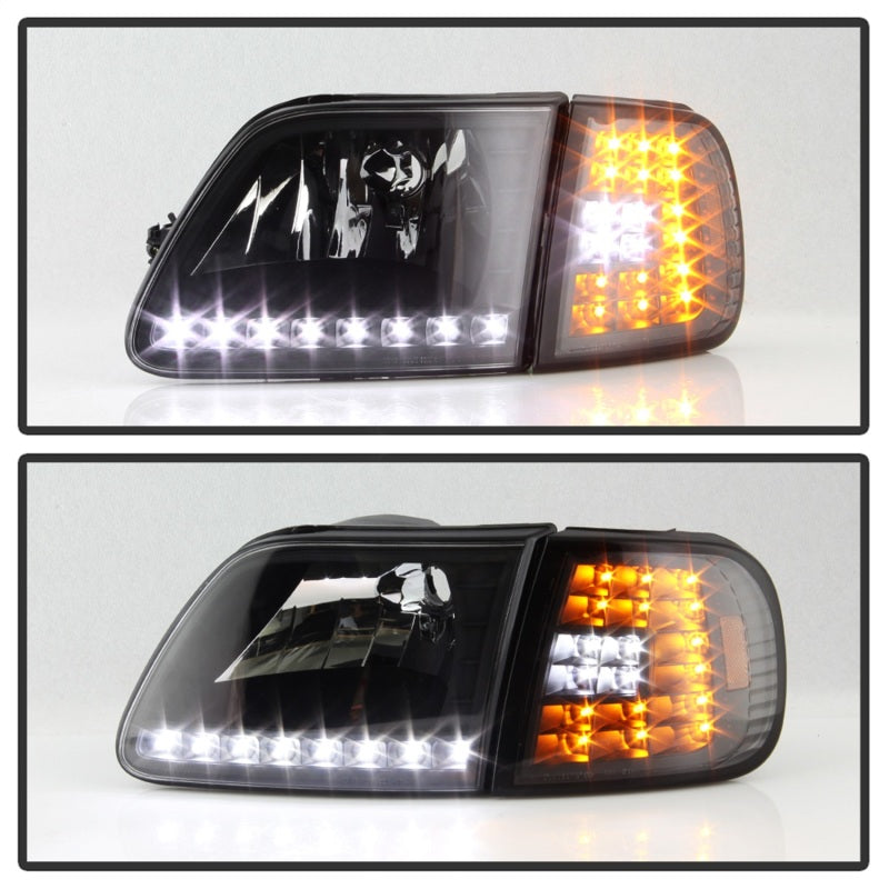 SPYDER 5014184 Xtune Ford F150 97-03 Crystal Headlights w/ Clear LED Corners Black HD-ON-FF15097-LED-SET-BK