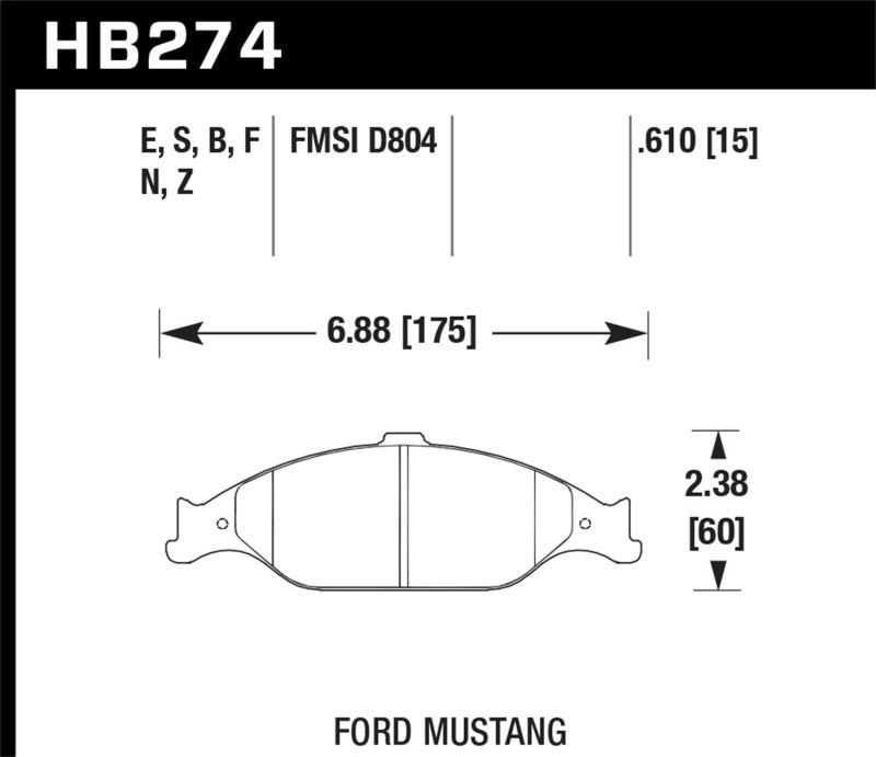 Hawk Performance HB274F.610 Hawk 99-04 Ford Mustang Base/GT HPS Street Front Brake Pads