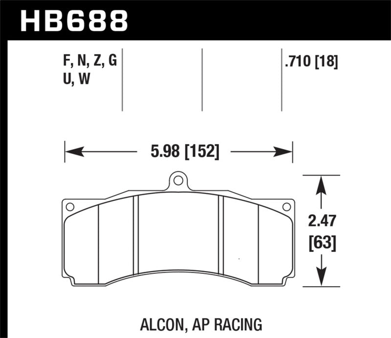 Hawk Performance HB688Z.710 Hawk AP Racing/Alcon Performance Ceramic Racing Front Brake Pads w/0.710in Thickness
