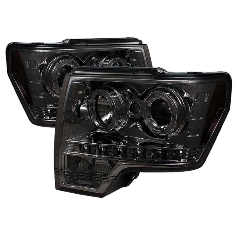 SPYDER 5010254 Spyder Ford F150 09-14 Projector Headlights Halogen Model- LED Halo LED Smke PRO-YD-FF15009-HL-SM