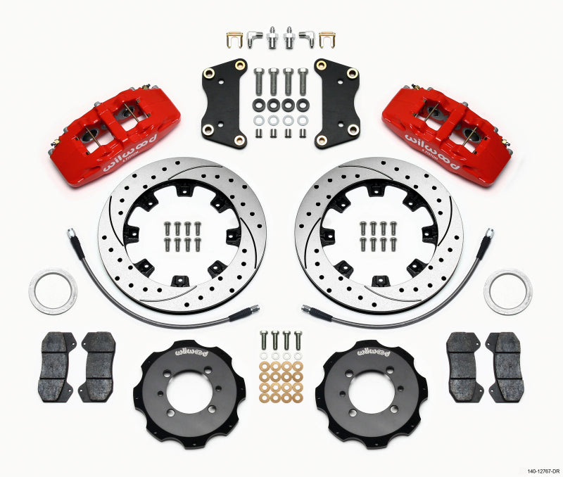 Wilwood 140-12767-DR Dynapro 6 Front Hat Kit 12.19in Drilled Red 2012 Fiat 500 w/ Lines