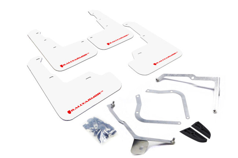 Rally Armor MF32-UR-WH/RD 15-21 Subaru WRX/STI (Sedan ONLY) White UR Mud Flap w/ Red Logo