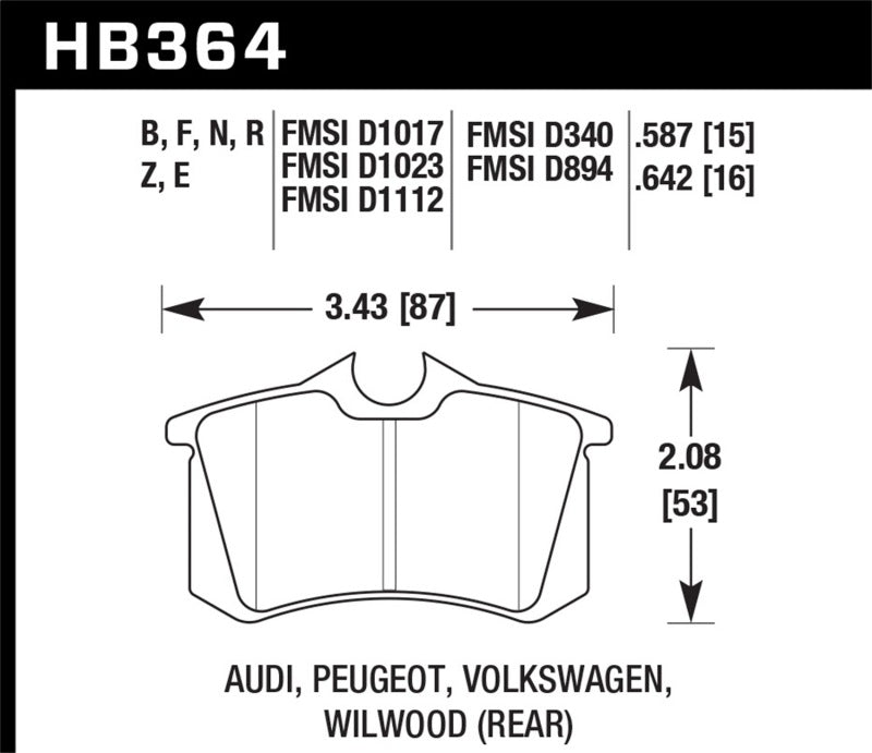 Hawk Performance HB364F.642 Hawk 89-92 VW Golf GTi / GLS Turbo/ GLX ( VR6) / 1.8 Turbo / VR6 / 00-06 Audi TT HPS Street Rear Bra