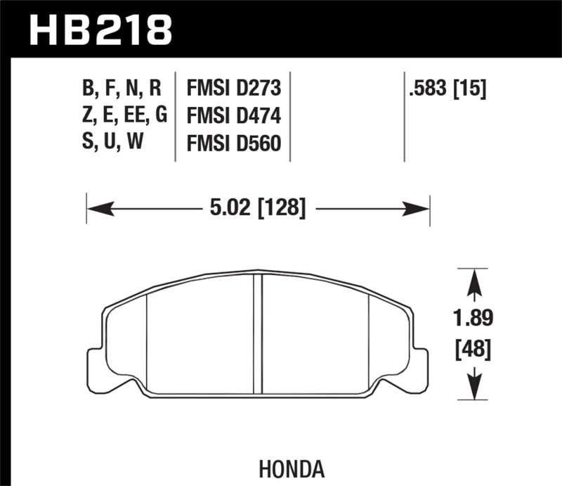 Hawk Performance HB218N.583 Hawk 88-89 Civic Si / 92-00 Civic CX / 88-00 DX / 98-00 GX HP Plus Street Front Brake Pads