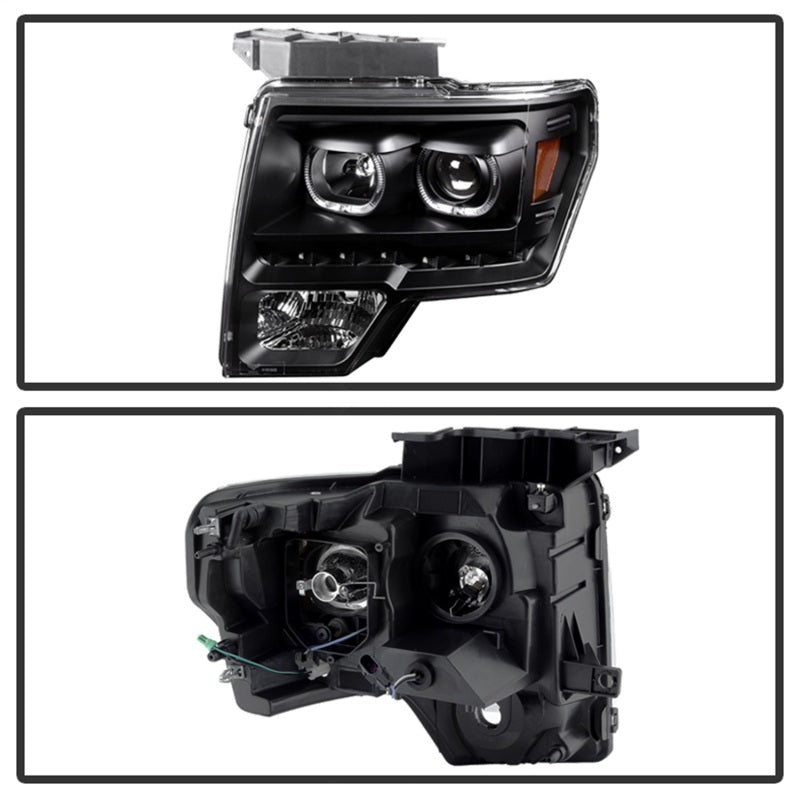 SPYDER 9032226 Xtune Ford F150 09-14 Projector Headlights Halogen Model Only LED Halo Black PRO-JH-FF15009-CFB-BK