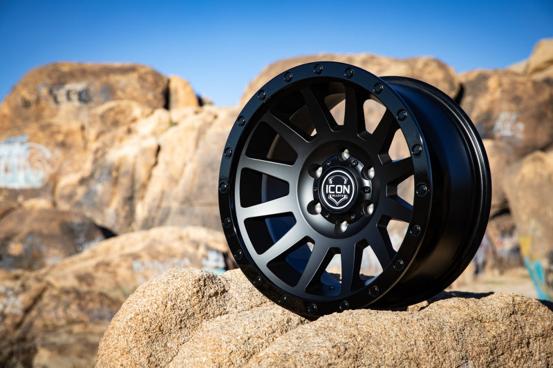 ICON 2018908350DB Compression 18x9 6x5.5 0mm Offset 5in BS 106.1mm Bore Double Black Wheel