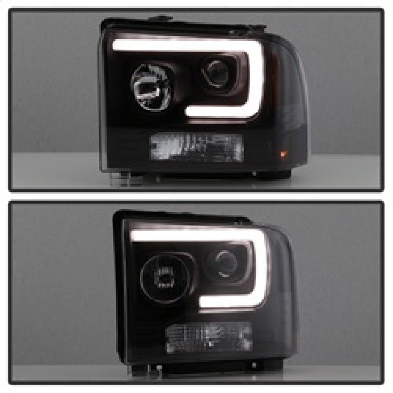 SPYDER 5084507 Spyder Ford F250/350/450 05-07 Projector Headlights - Light Bar DRL LED - Black PRO-YD-FS05V2-LB-BK