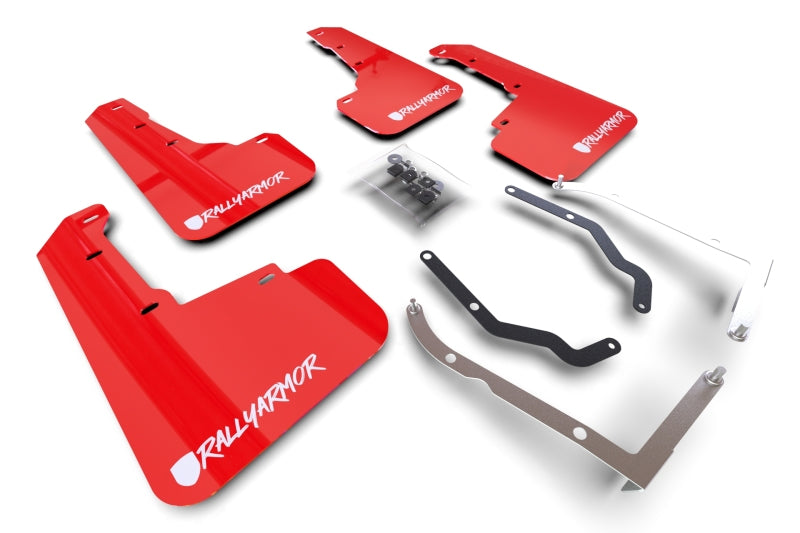 Rally Armor MF46-LTUR-RD/WH-X 18-22 Subaru XV Crosstrek Lift/AT UR Red Mud Flaps - White Logo Altered Font