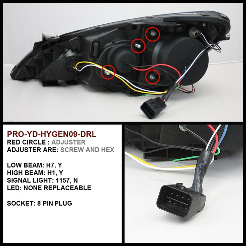 SPYDER 5034250 Spyder Hyundai Genesis 10-12 Projector Halogen Model- LED Halo DRL Blk PRO-YD-HYGEN09-DRL-BK