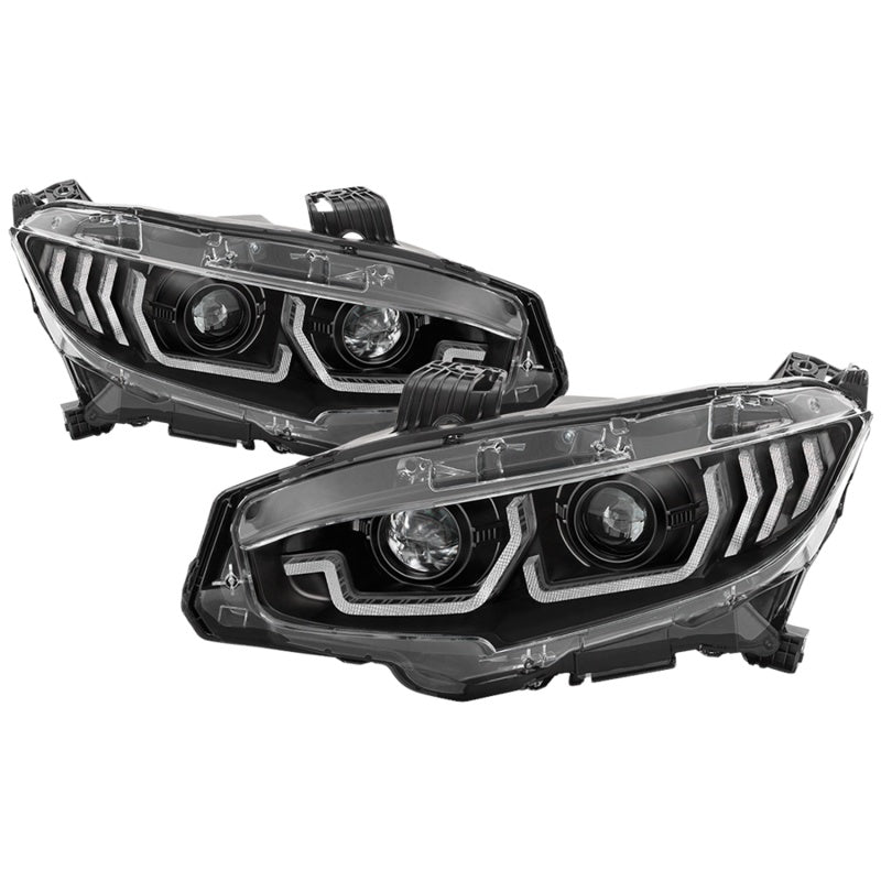 SPYDER 5086099 Spyder 16-18 Honda Civic 4Dr w/LED Seq Turn Sig Lights Proj Headlight - Black - PRO-YD-HC16-SEQ-BK