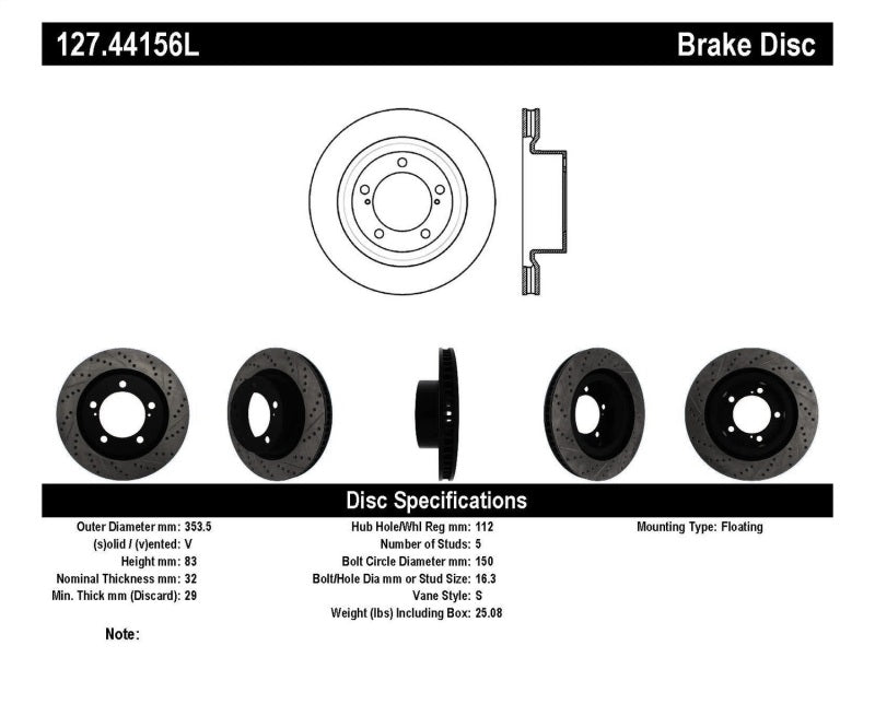Stoptech 127.44156L StopTech 07-09 Toyota Tundra / 08-09 Toyota Sequoia Front Left Slotted & Drilled Rotor