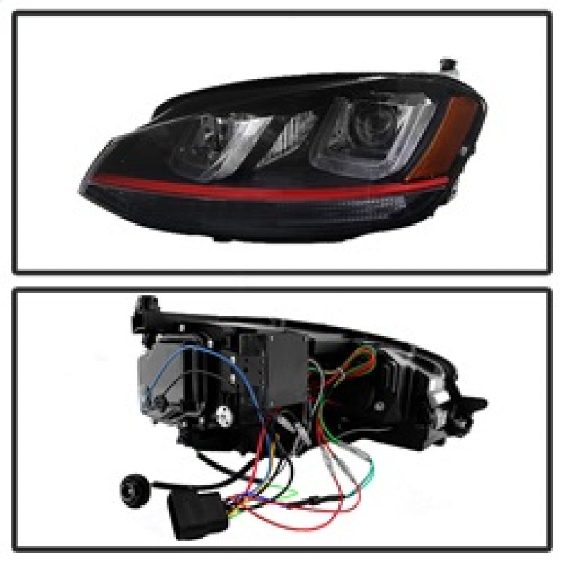 SPYDER 5080592 Spyder Volkswagen Golf VII 14-16 Projector Headlights DRL LED Red Stripe Blk PRO-YD-VG15-RED-DRL-BK