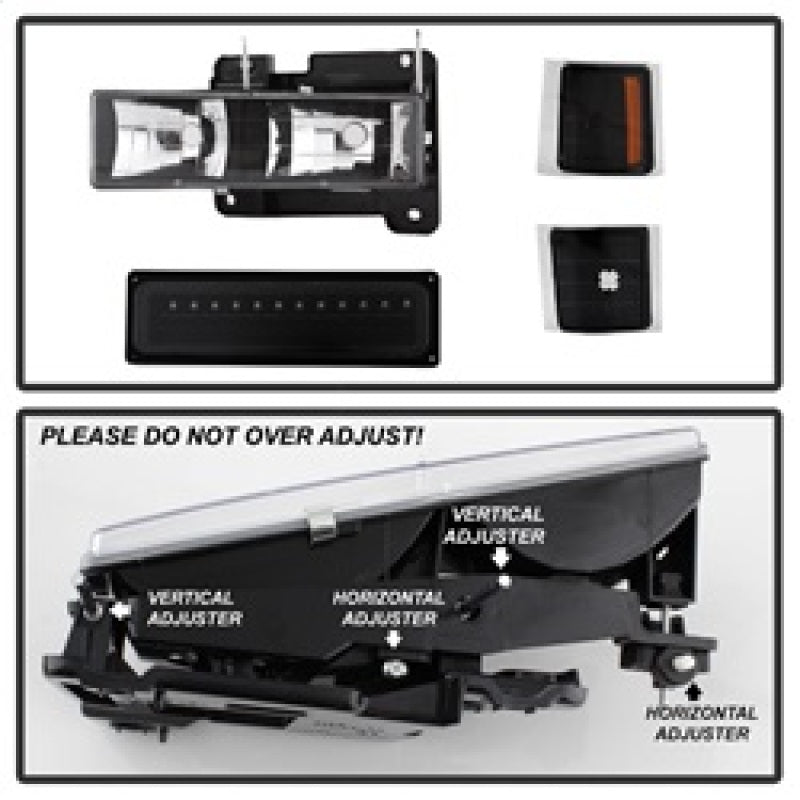 SPYDER 5069542 Xtune 92-94 Blazer Full Size Corner/LED Bumper Headlights Black HD-JH-CCK88-LED-AM-BK-SET