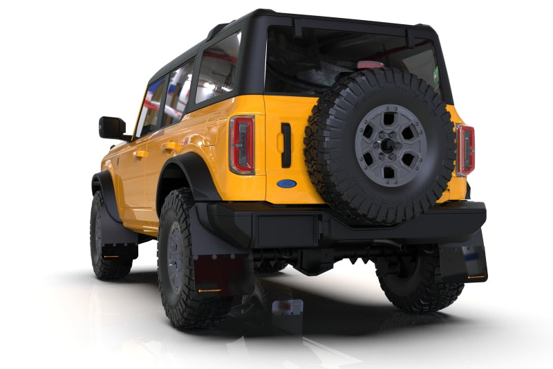 Rally Armor MF85-RB-PL-MBK 21-22 Ford Bronco (Plstc Bmpr + RB - NO Rptr/Sprt) Blk Mud Flap w/Met. Blk Logo
