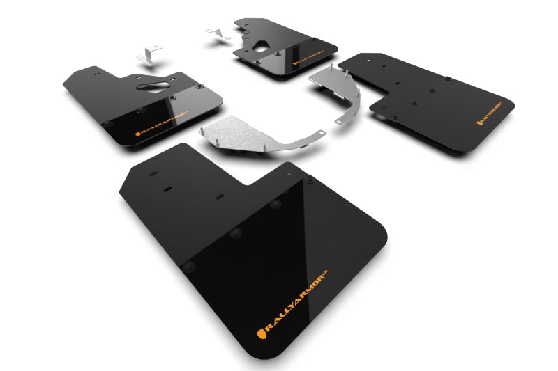 Rally Armor MF85-RR-ST-COR 21-22 Ford Bronco (Steel Bmpr + RR- NO Rptr/Sprt) Blk Mud Flap w/Cy Orange Logo