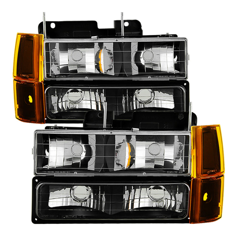SPYDER 9034442 Xtune GMC Yukon 94-99 Headlights w/ Corner & Parking Lights 8pcs Sets -Black HD-JH-GCK94-AM-BK-SET