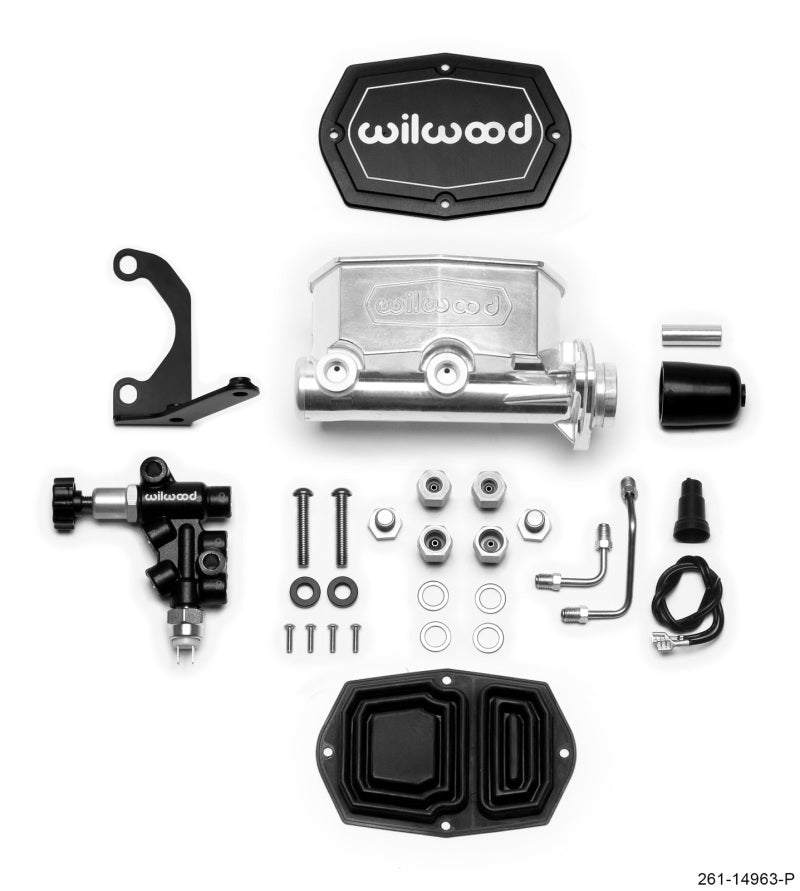 Wilwood 261-14963-P Compact Tandem M/C - 1in Bore - w/Bracket and Valve - Ball Burnished