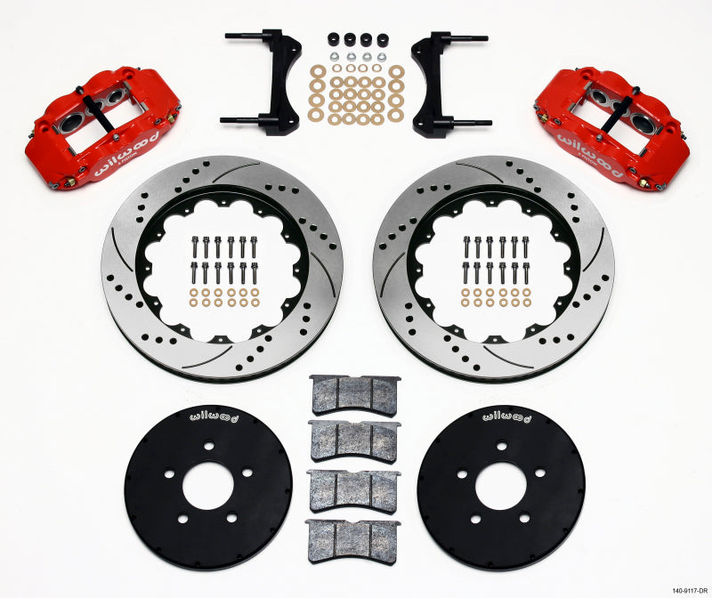Wilwood 140-9117-DR Narrow Superlite 6R Front Hat Kit 14.00in Drill Red 1994-2004 Mustang