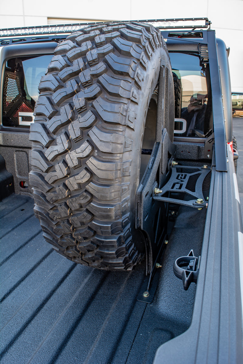 DV8 Offroad TCGL-02 2019+ Jeep Gladiator Universal Stand Up In-Bed Tire Carrier