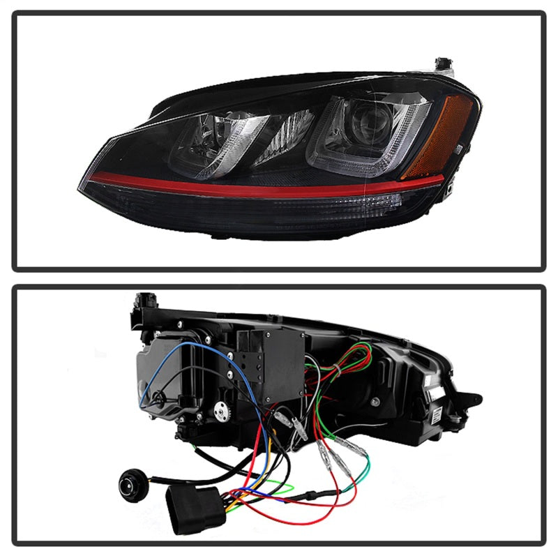SPYDER 5080592 Spyder Volkswagen Golf VII 14-16 Projector Headlights DRL LED Red Stripe Blk PRO-YD-VG15-RED-DRL-BK