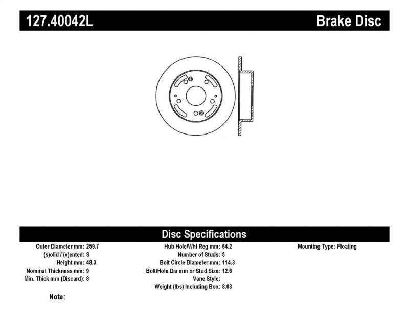 Stoptech 127.40042L StopTech 02-06 Acura RSX Incl. Type S / 97-01 Integra Type R Slotted & Drilled Left Rear Rotor